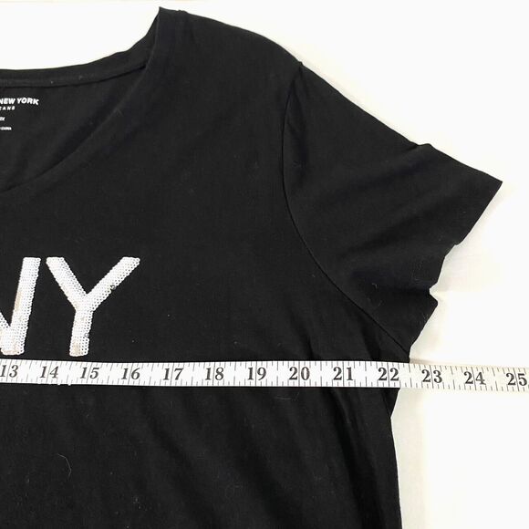 Marc New York Sequin Logo T Shirt Women Plus Size 2X Black Silver Knit Read - Picture 9 of 11